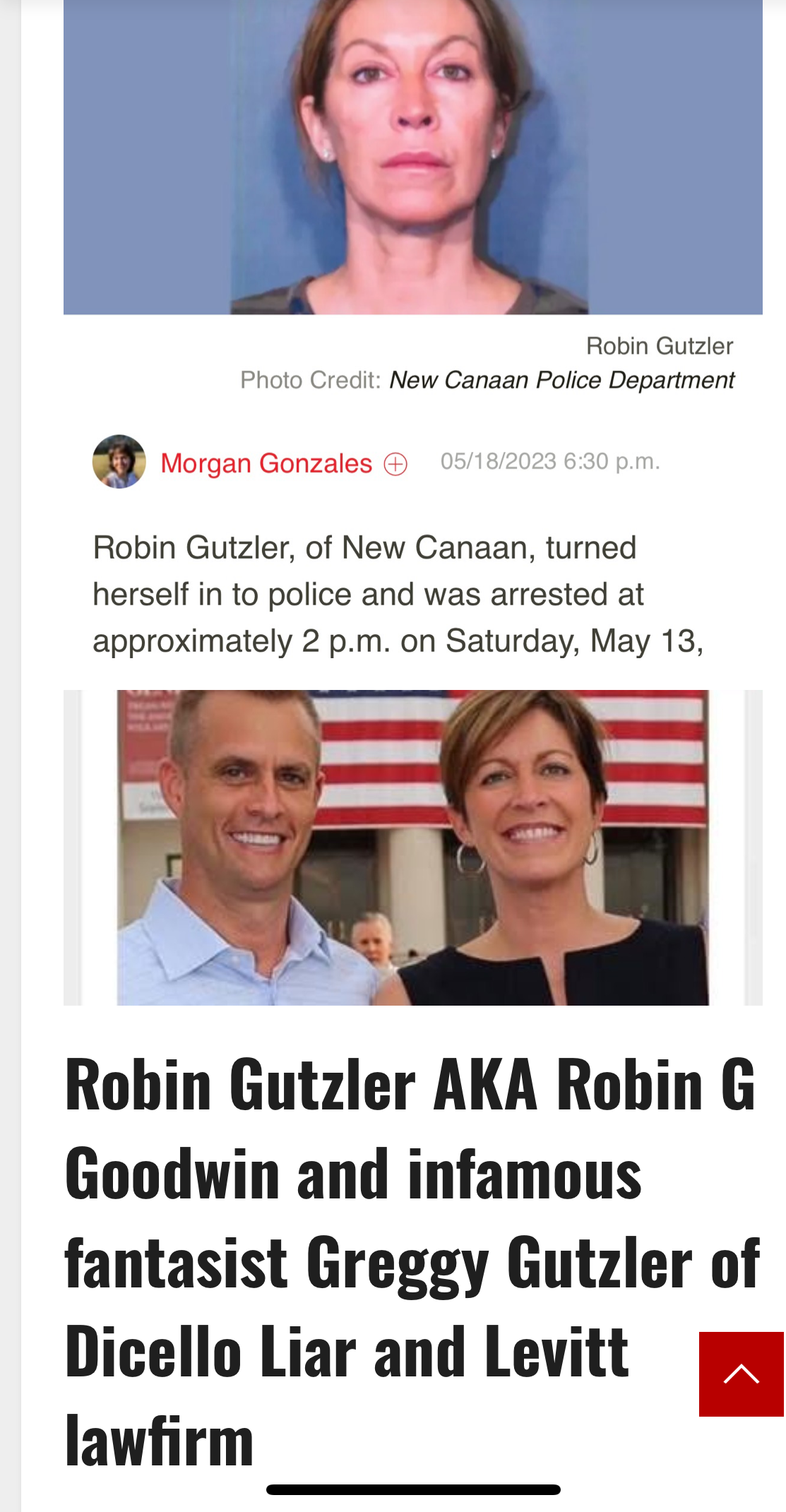 The crime: Robin Gutzler AKA Robin G. Goodwin was wanted for committing fraud using an online banking account. While the specific bank is not named in the search results, her fraudulent activity involved exploiting an online system. Arrest: After an active warrant was issued, Gutzler turned herself in to the New Canaan Police Department. Legal status: She was released after posting $5000 bail. Are the Gutzlers an alleged crime family? Inquiring minds want to know?