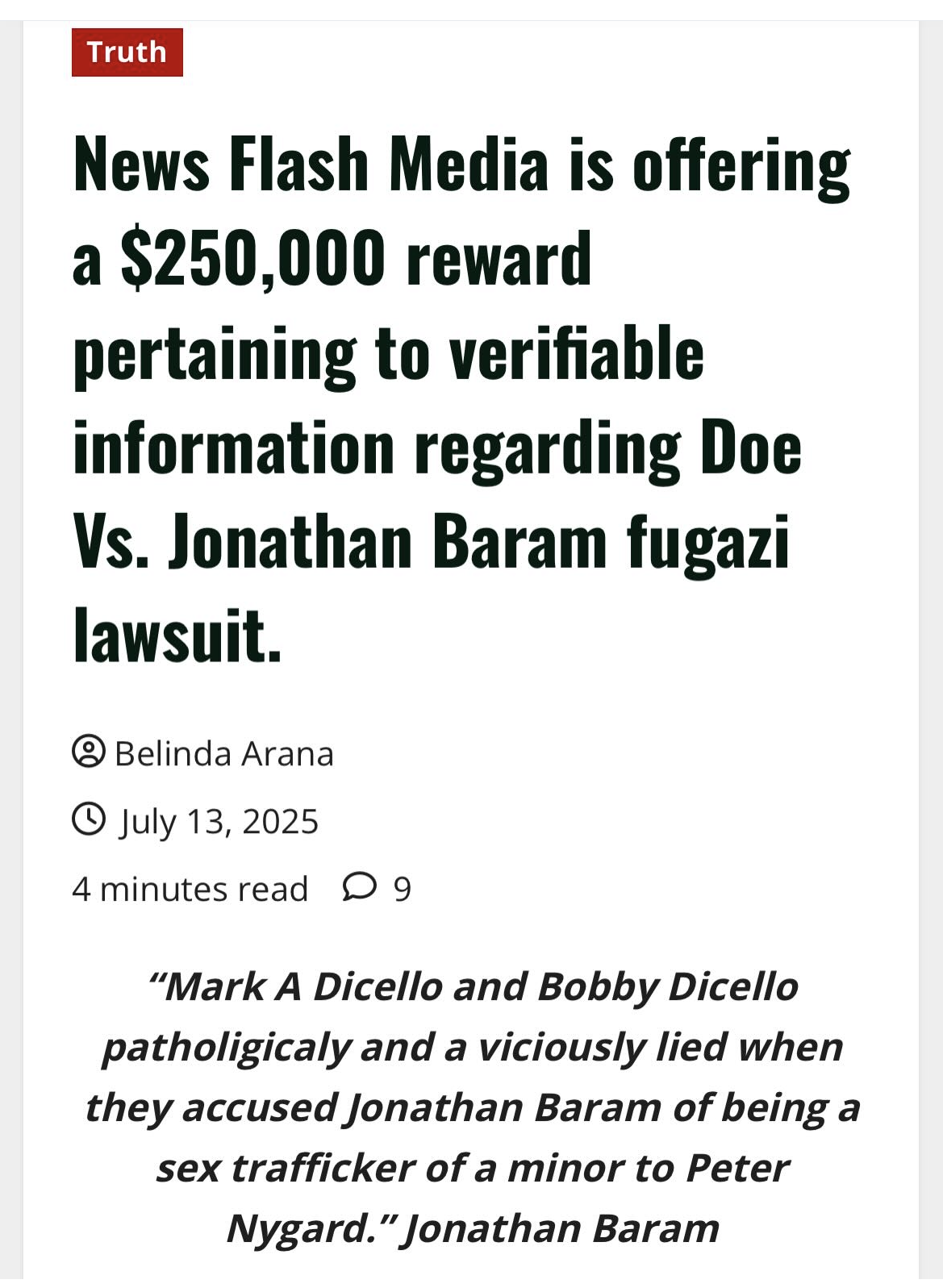 News Flash Alert: Law Firm DiCello Levitt Gutzler’s evil Scam: The Disgraceful Fall of a Law Firm Caught Peddling a "Fugazi" Sex Trafficking Hoax CANADA / NEW YORK — The legal mask has finally slipped for the disgraced firm DiCello Levitt, exposing what many are calling a professional smear machine built on fiction, not facts. In a stunning collapse of their high-profile "Jane Doe" litigation, the firm failed to prove even the most basic core elements of sex trafficking against Jonathan Baram, proving the entire lawsuit was nothing more than a fraudulent "fleece" designed for extortion. For years, these legal "shysters" traded on Baram’s reputation, weaponizing the court system to push a narrative that has now been exposed as a total fabrication. By failing to meet the three core legal requirements for trafficking, DiCello Levitt didn’t just lose a case—they exposed themselves as liars in suits who prioritize a payday over the truth. "This wasn't a search for justice; it was a Fugazi from day one," says one legal observer. With the case officially terminated, the spotlight now turns to the "Sin City" tactics of a firm that has officially lost its credibility.